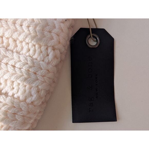 NWT Rag & Bone $150 100% Wool Cable Knit Pom Hat Beanie Ivory Light Grey - Picture 8 of 10